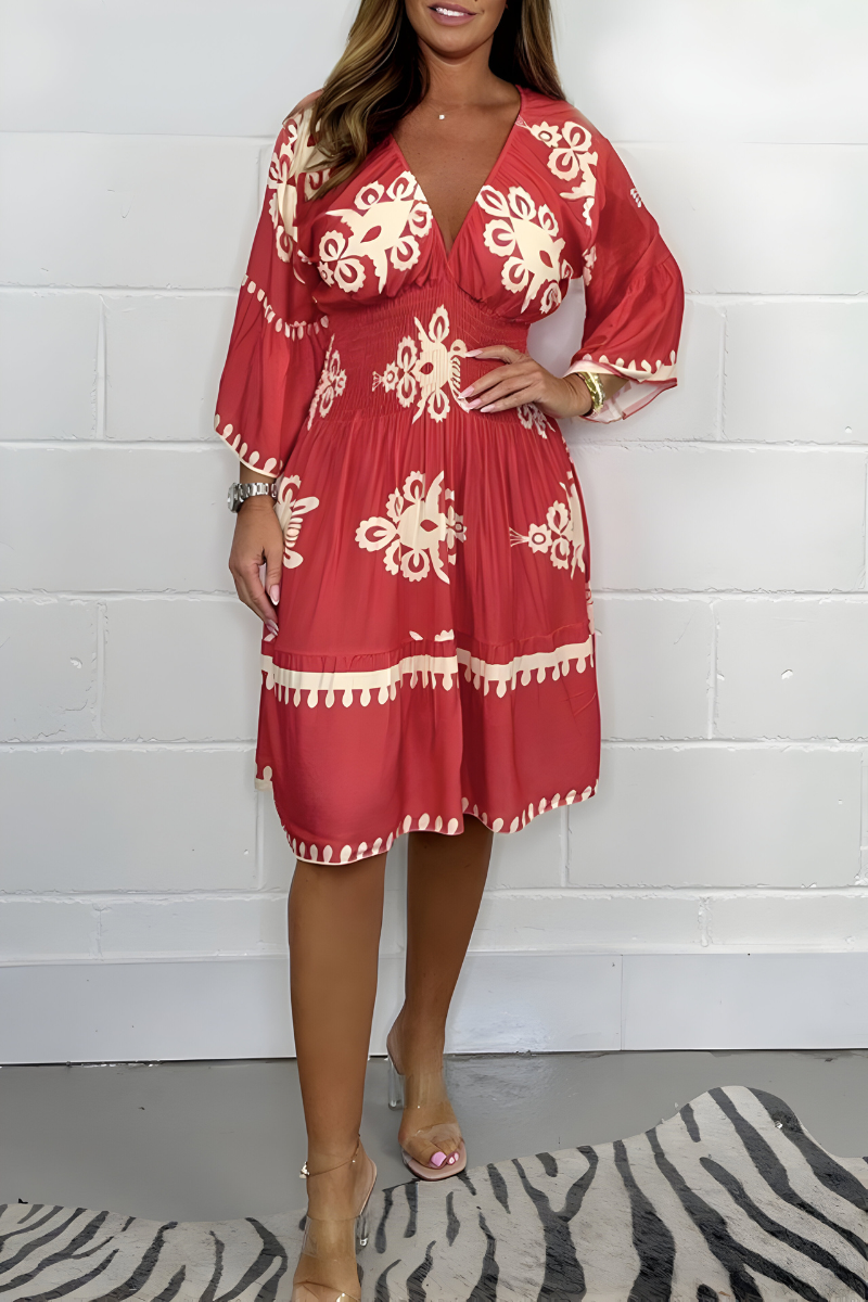 Selene | Printed V-Neck Midi Dress