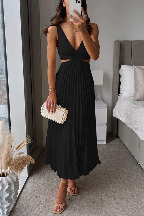 Serena | Pleated Cut-Out Midi Dress