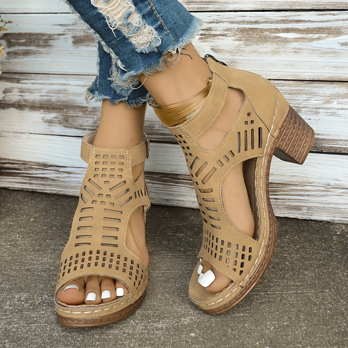 Elina | Cutout Block Heel Sandals