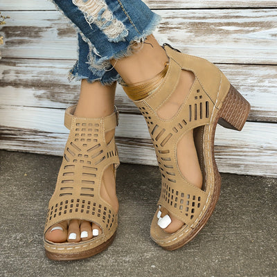 Elina | Cutout Block Heel Sandals