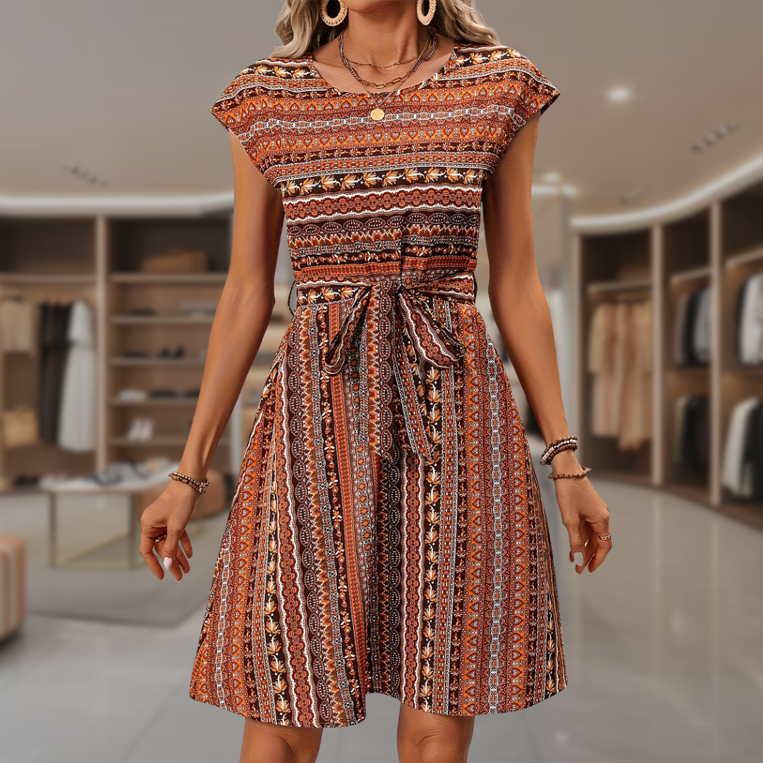 Elora | Bohemian Printed Belted Dress