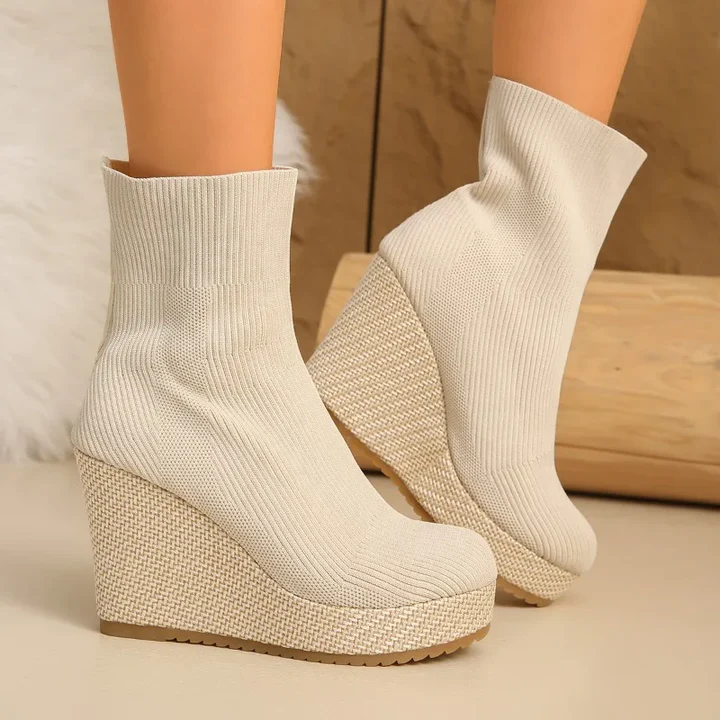 Elara | Knit Platform Wedge Boots