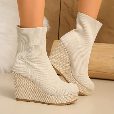 Elara | Knit Platform Wedge Boots