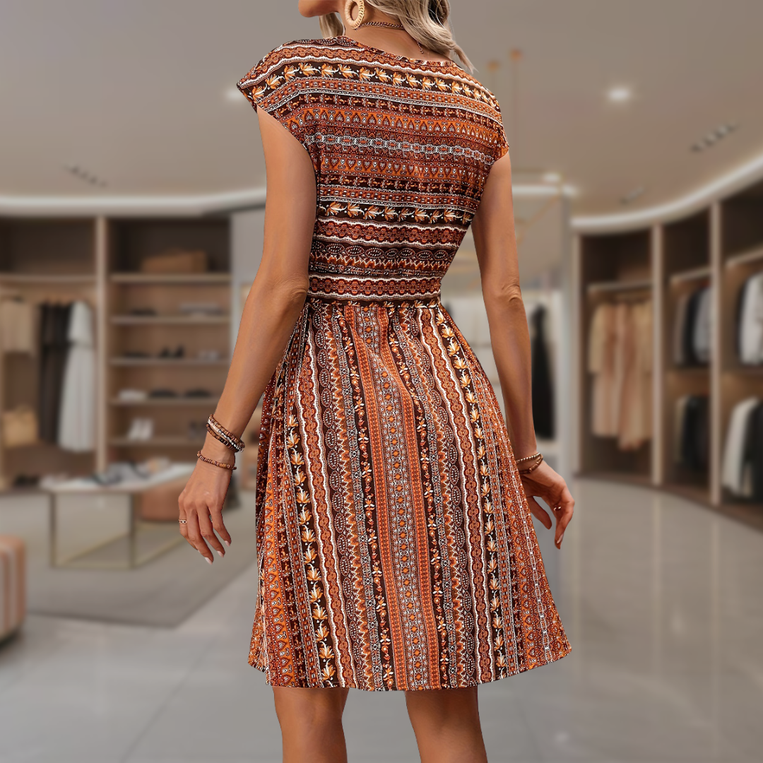 Elora | Bohemian Printed Belted Dress