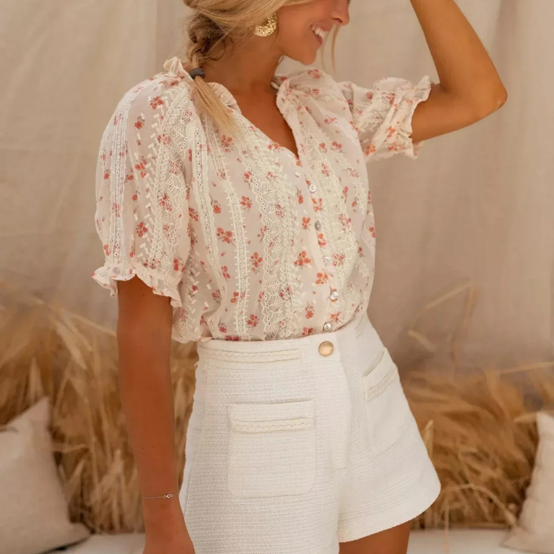 Eliana | Feminine Floral Blouse & Shorts Set