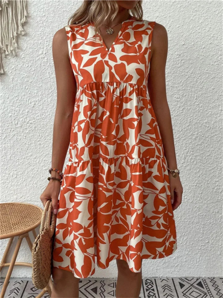 Mara | Sleeveless Leaf Print Summer Dress
