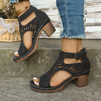 Elina | Cutout Block Heel Sandals