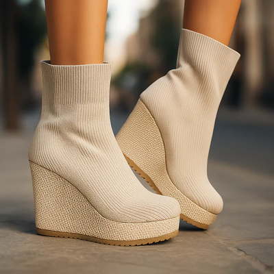 Elara | Knit Platform Wedge Boots