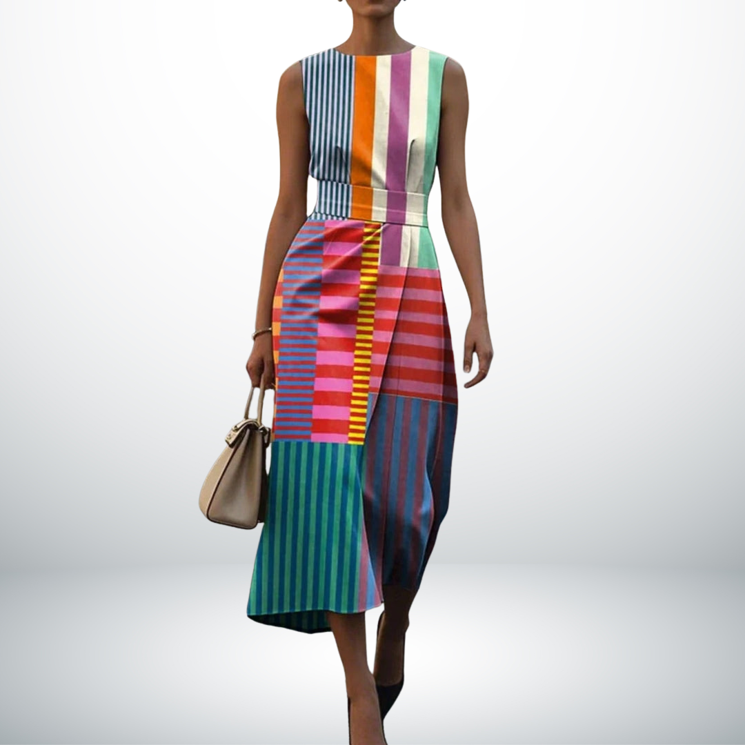 Amara | Colorblock Striped Midi Dress