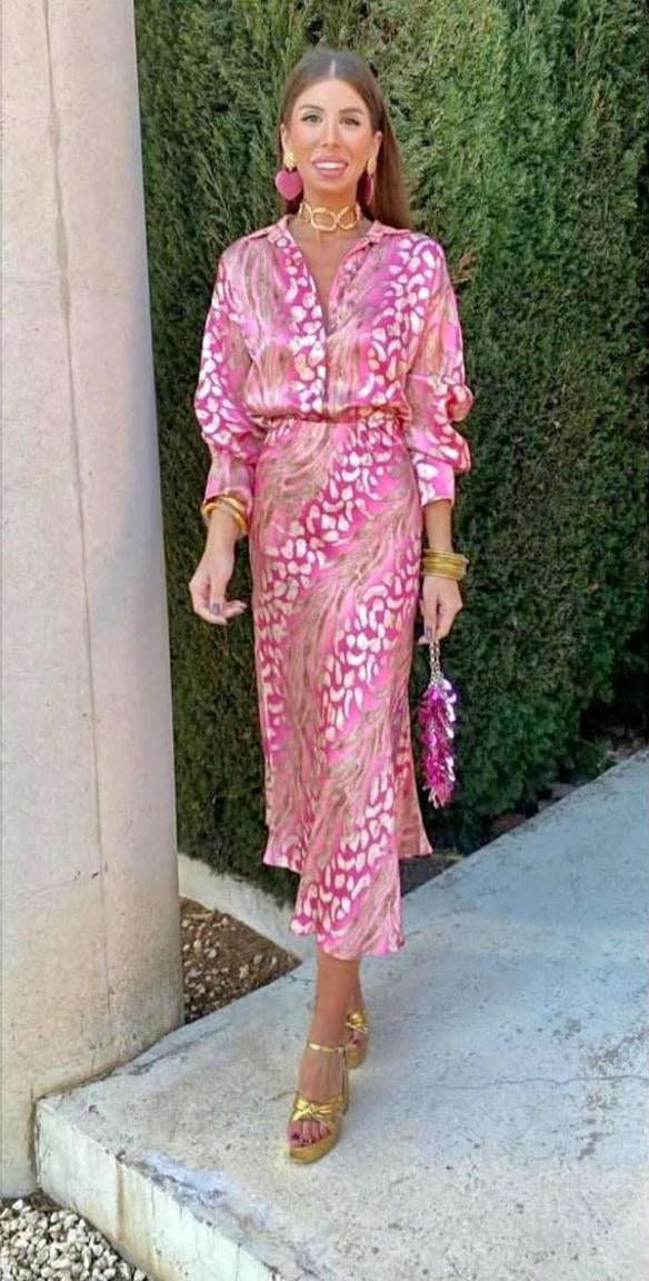 Celeste | Satin Print Button Dress