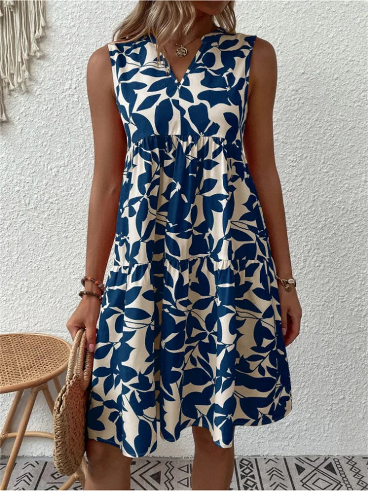 Mara | Sleeveless Leaf Print Summer Dress