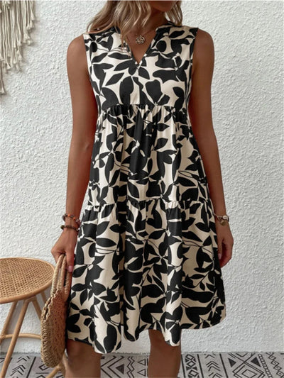 Mara | Sleeveless Leaf Print Summer Dress