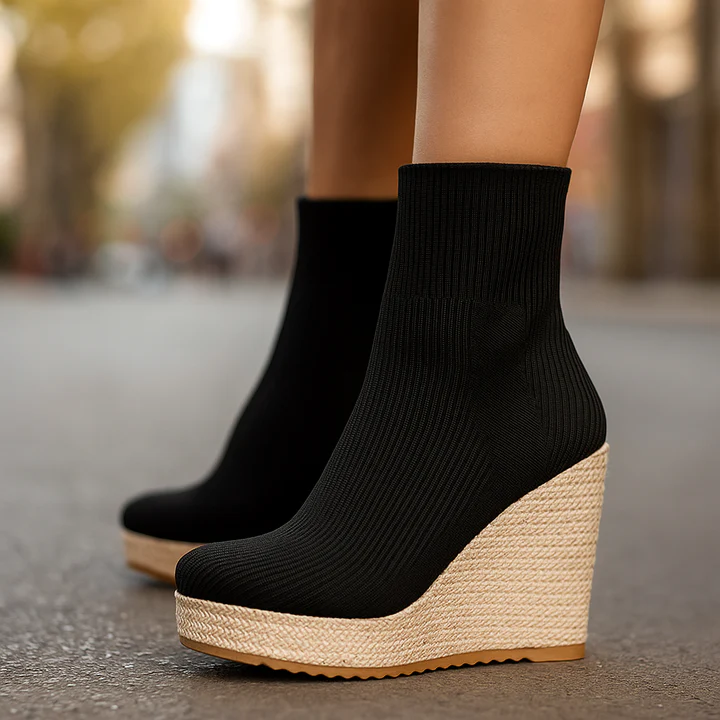 Elara | Knit Platform Wedge Boots