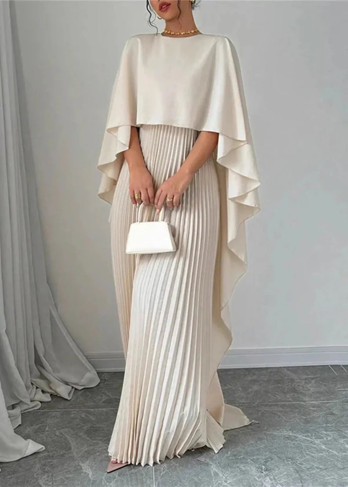 Elowen | Pleated Batwing Sleeve Maxi Dress