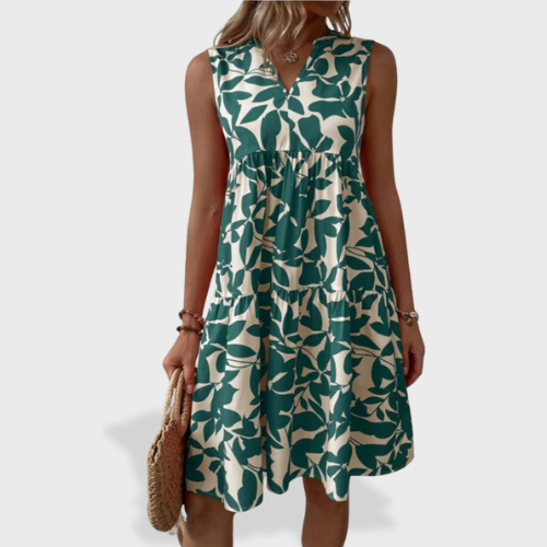 Mara | Sleeveless Leaf Print Summer Dress