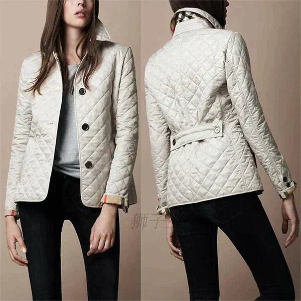 Elegant High Collar Body Hugging Padded Winter Jacket for Women