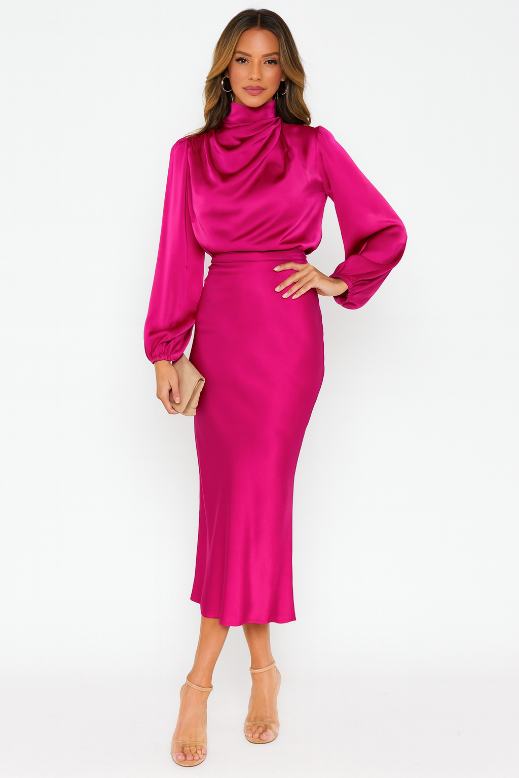 Hazel | Long-Sleeved Satin Dress