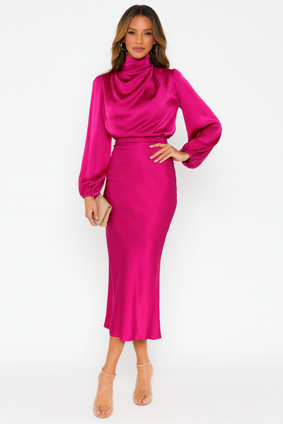 Hazel | Long-Sleeved Satin Dress