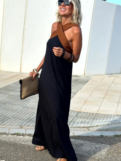 Adrielle | Halter Cross-Strap Maxi Dress