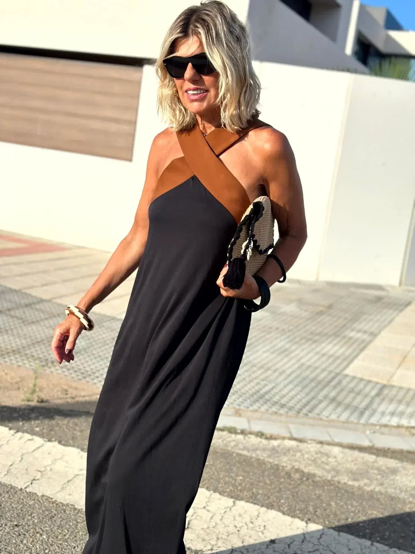 Adrielle | Halter Cross-Strap Maxi Dress