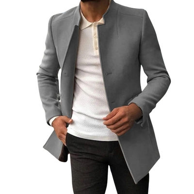 Long Classic Men's Tailored Button-Up Overcoat for Cold Weather