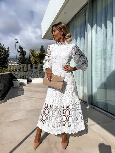 Luna | Elegant Long Sleeve Midi Dress