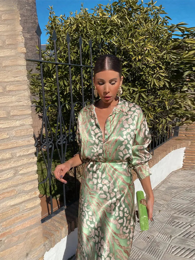 Celeste | Satin Print Button Dress