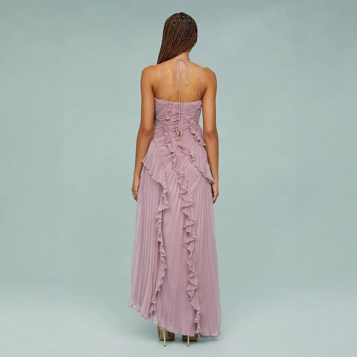 Isoria | Pleated Halter Evening Dress