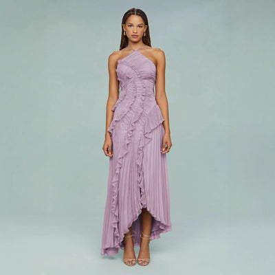 Isoria | Pleated Halter Evening Dress