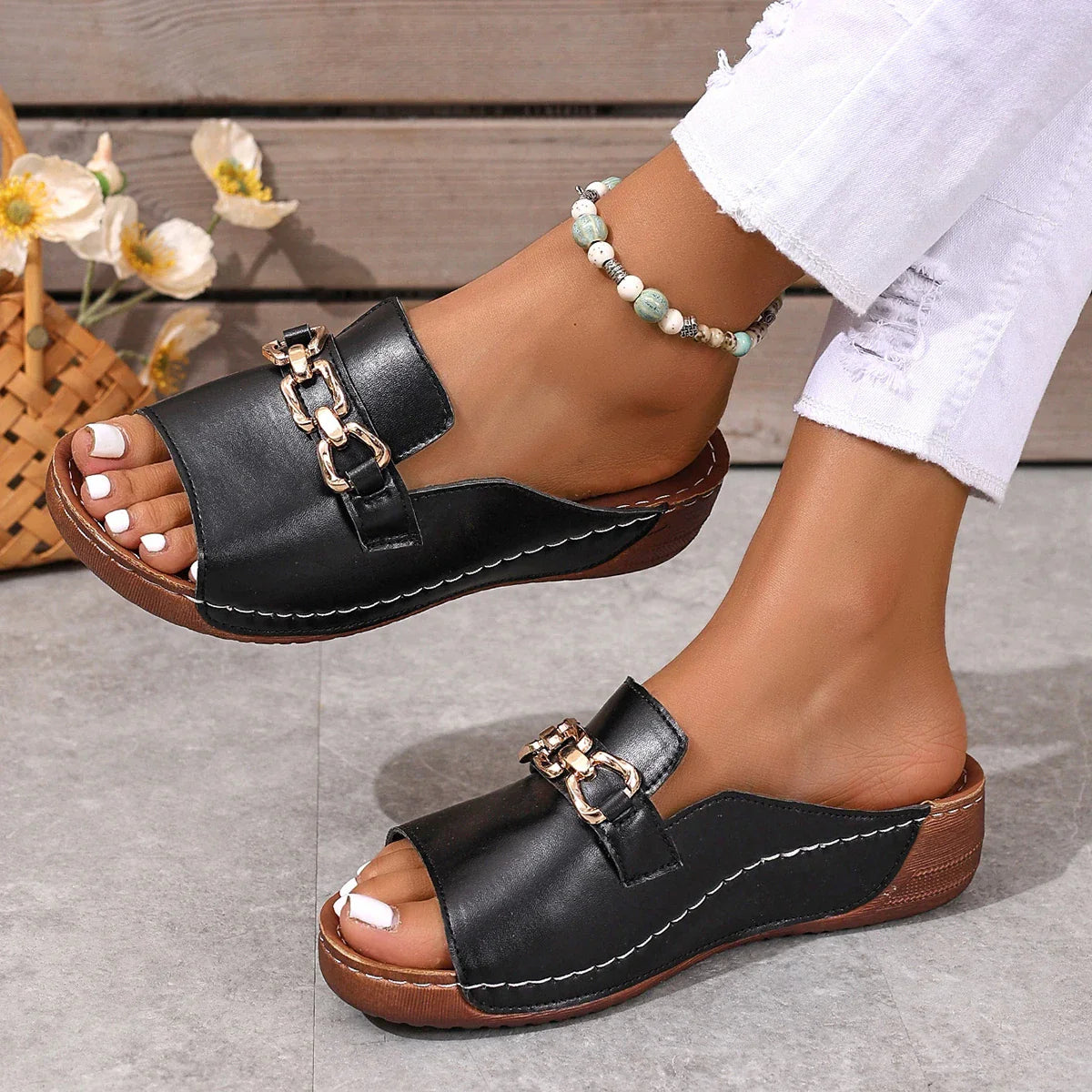 Amara | Chain Accent Slip-On Sandals