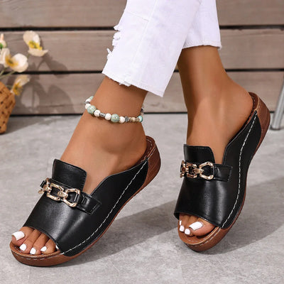 Amara | Chain Accent Slip-On Sandals