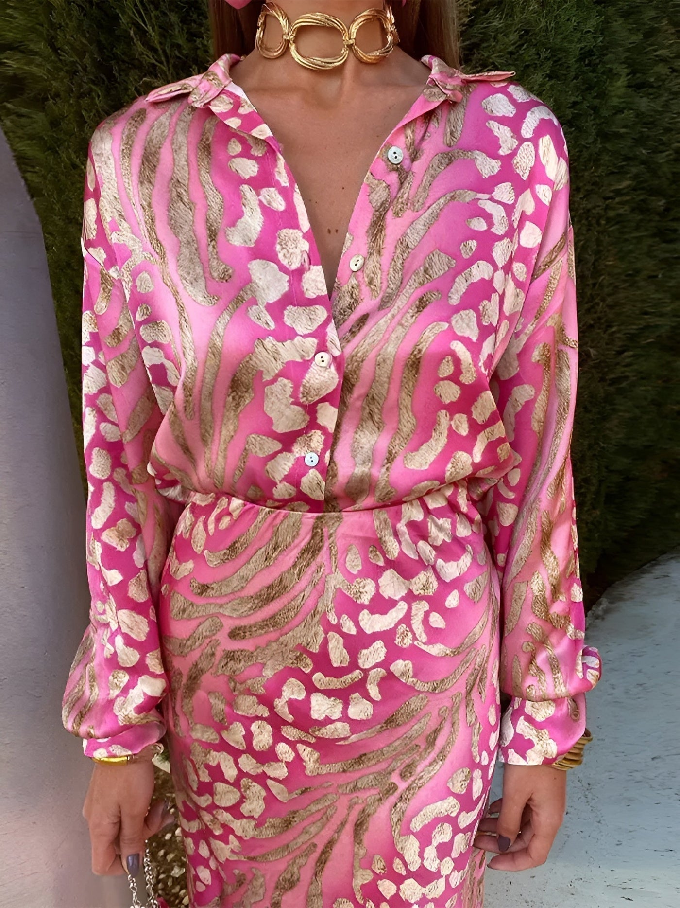 Celeste | Satin Print Button Dress