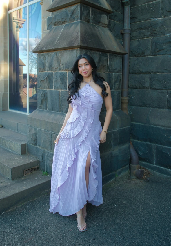 Emma | One-Shoulder Pleated Ruffle Maxi Dress