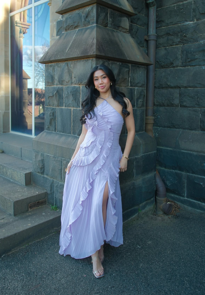 Emma | One-Shoulder Pleated Ruffle Maxi Dress