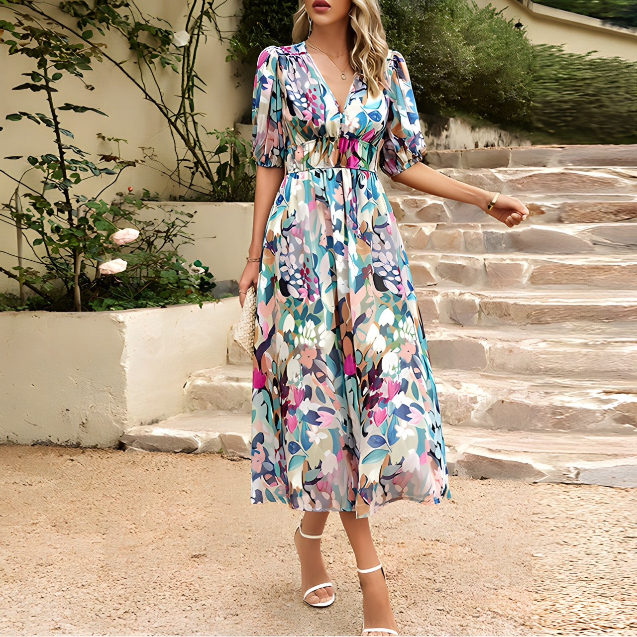Selene | Luxurious Floral Midi Dress