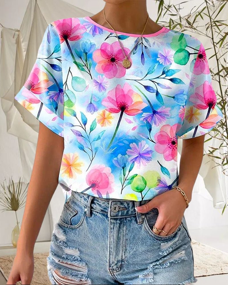Aliar | Floral Crew Neck Blouse