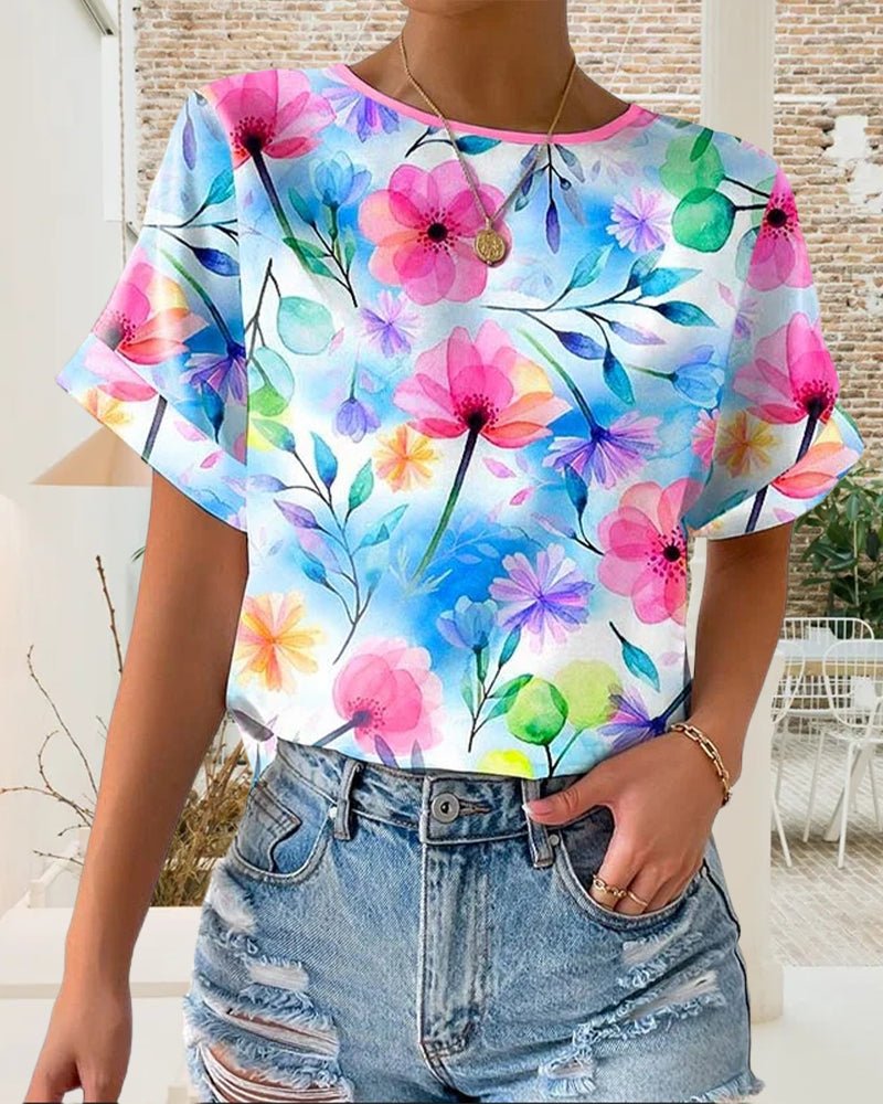 Aliar | Floral Crew Neck Blouse