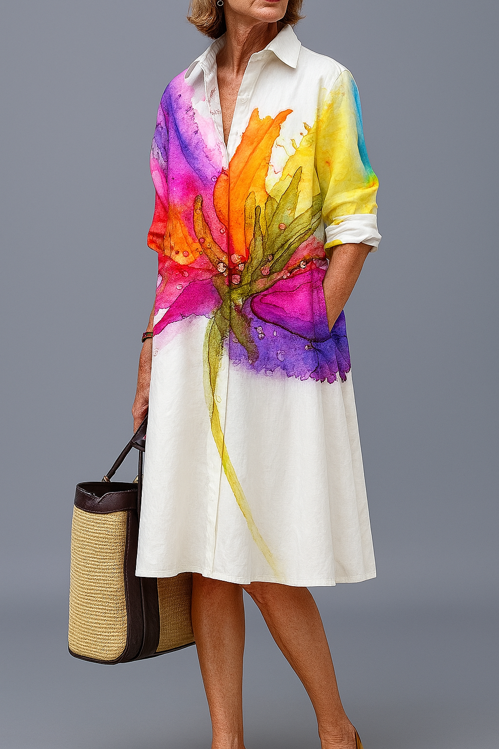 Clarisse | Artistic Watercolor Shirt Dress