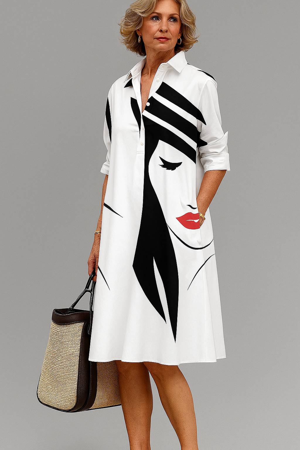 Celeste | Artistic Face Print Shirt Dress