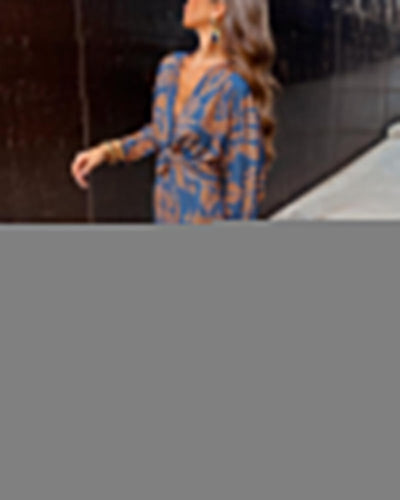 Selene | Printed Long Sleeve Midi Dress