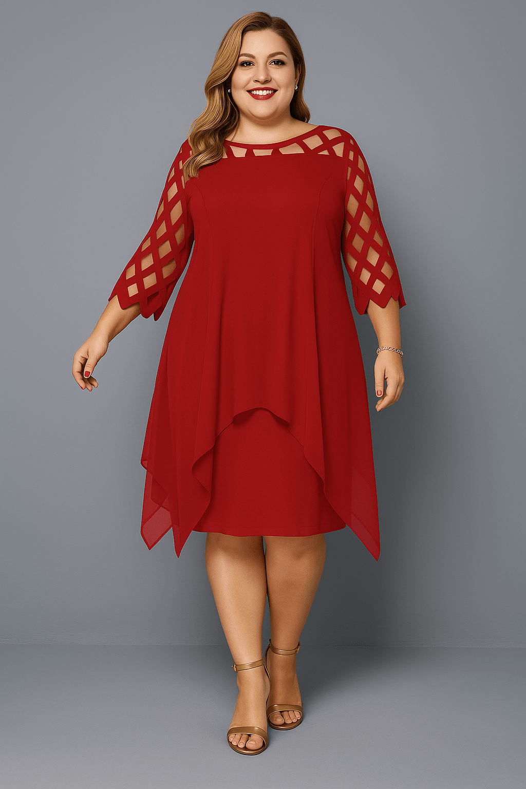 Hazel | Elegant Lace Sleeve Tummy Covering Dress