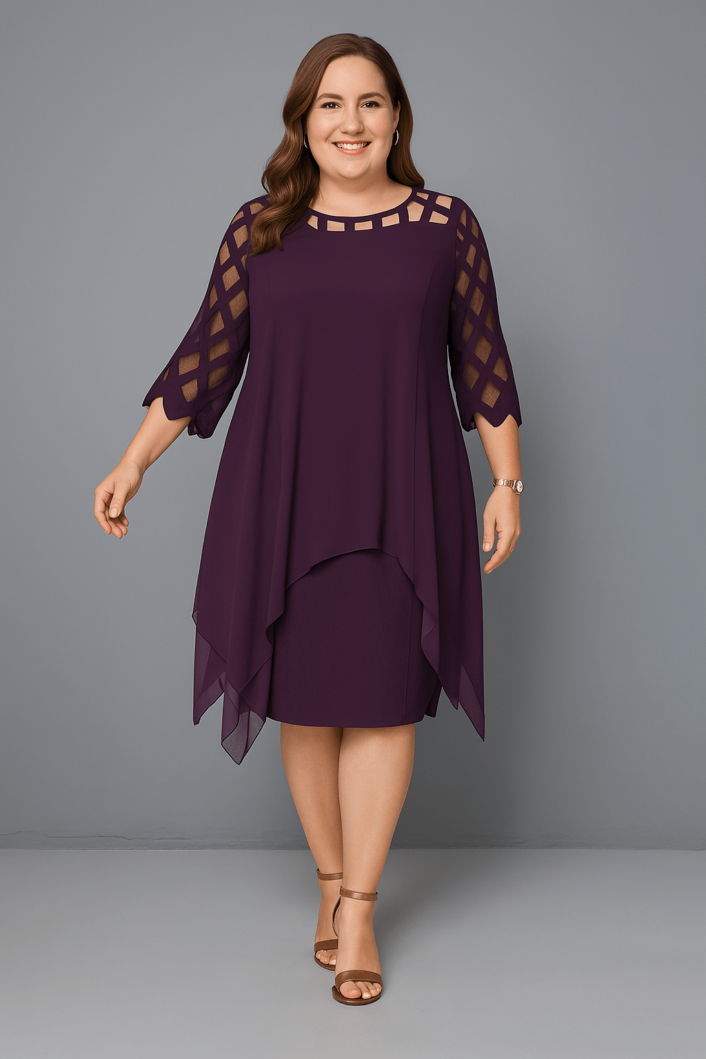 Hazel | Elegant Lace Sleeve Tummy Covering Dress