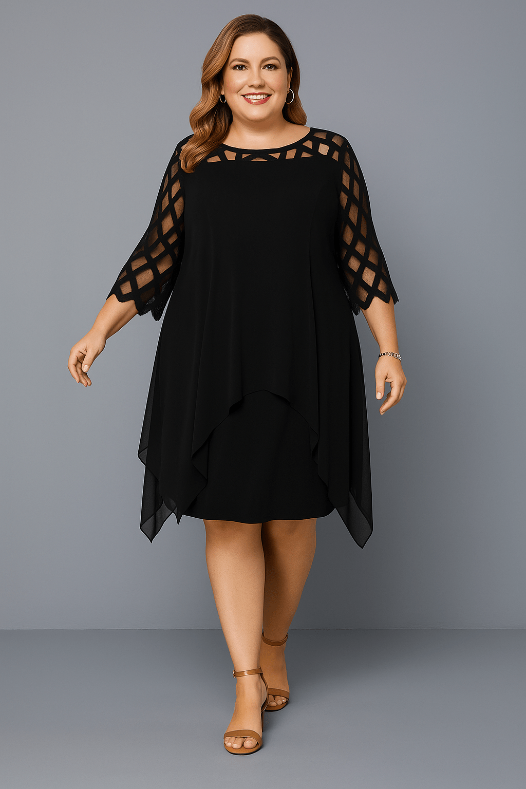 Hazel | Elegant Lace Sleeve Tummy Covering Dress