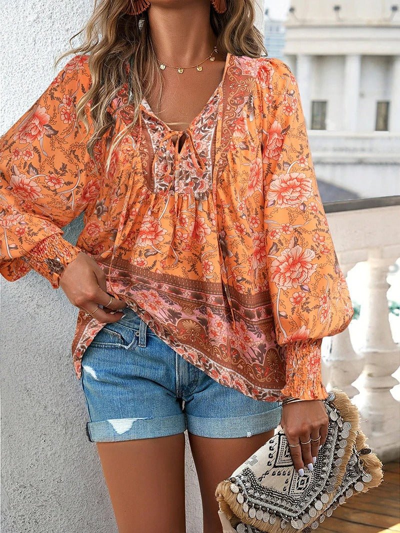Maelis | Floral Boho Peasant Blouse