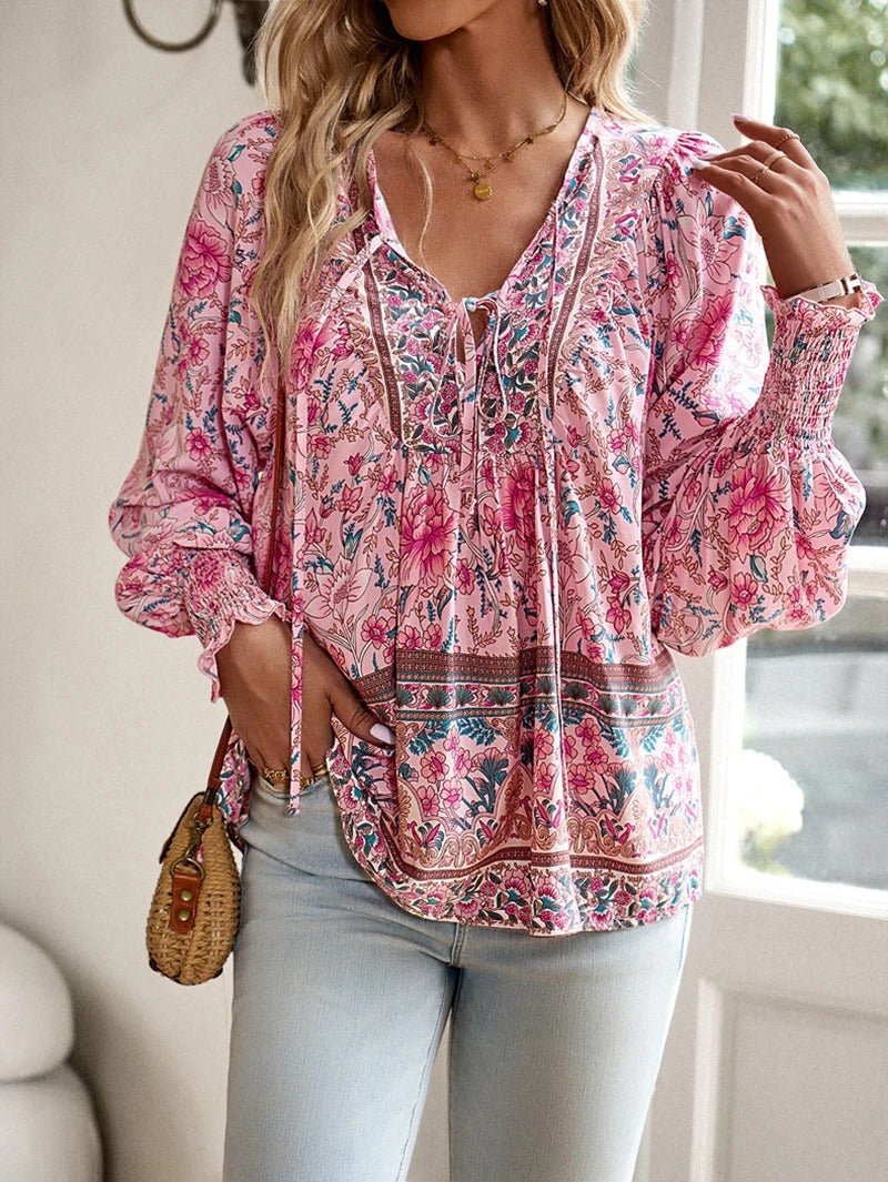 Maelis | Floral Boho Peasant Blouse