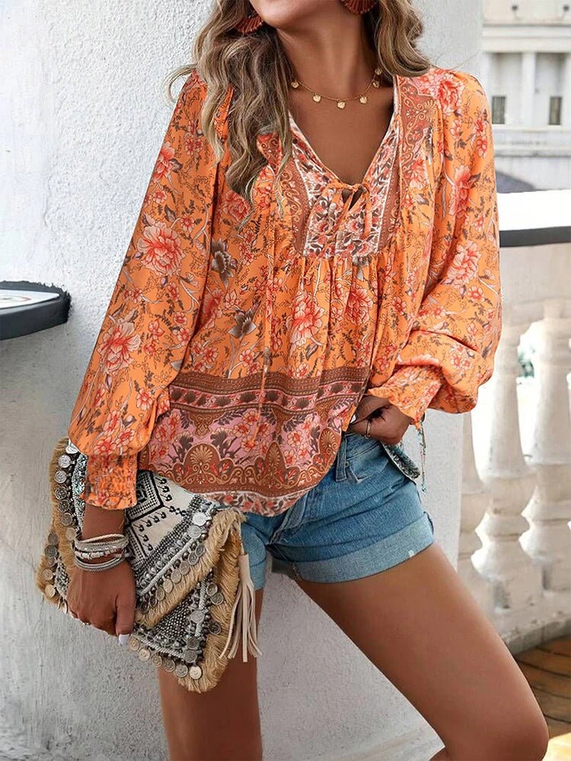 Maelis | Floral Boho Peasant Blouse