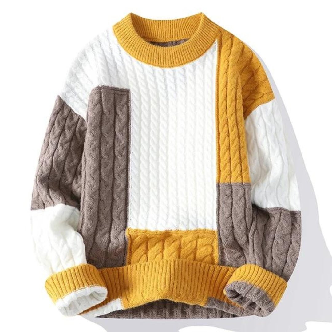 Enzo | Color-Blocked Cable Knit Sweater