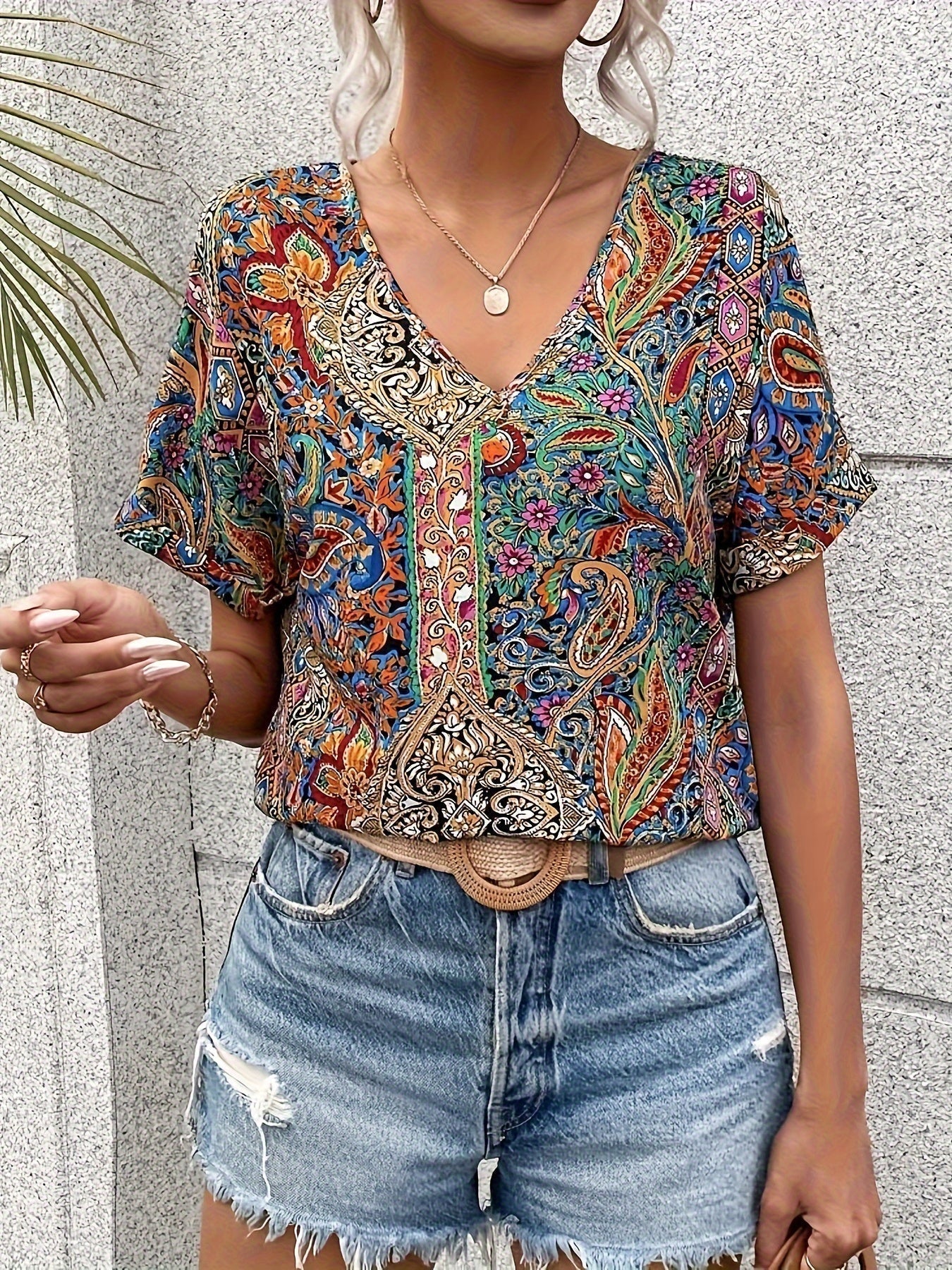 Maya | Bohemian V-Neck Printed Blouse