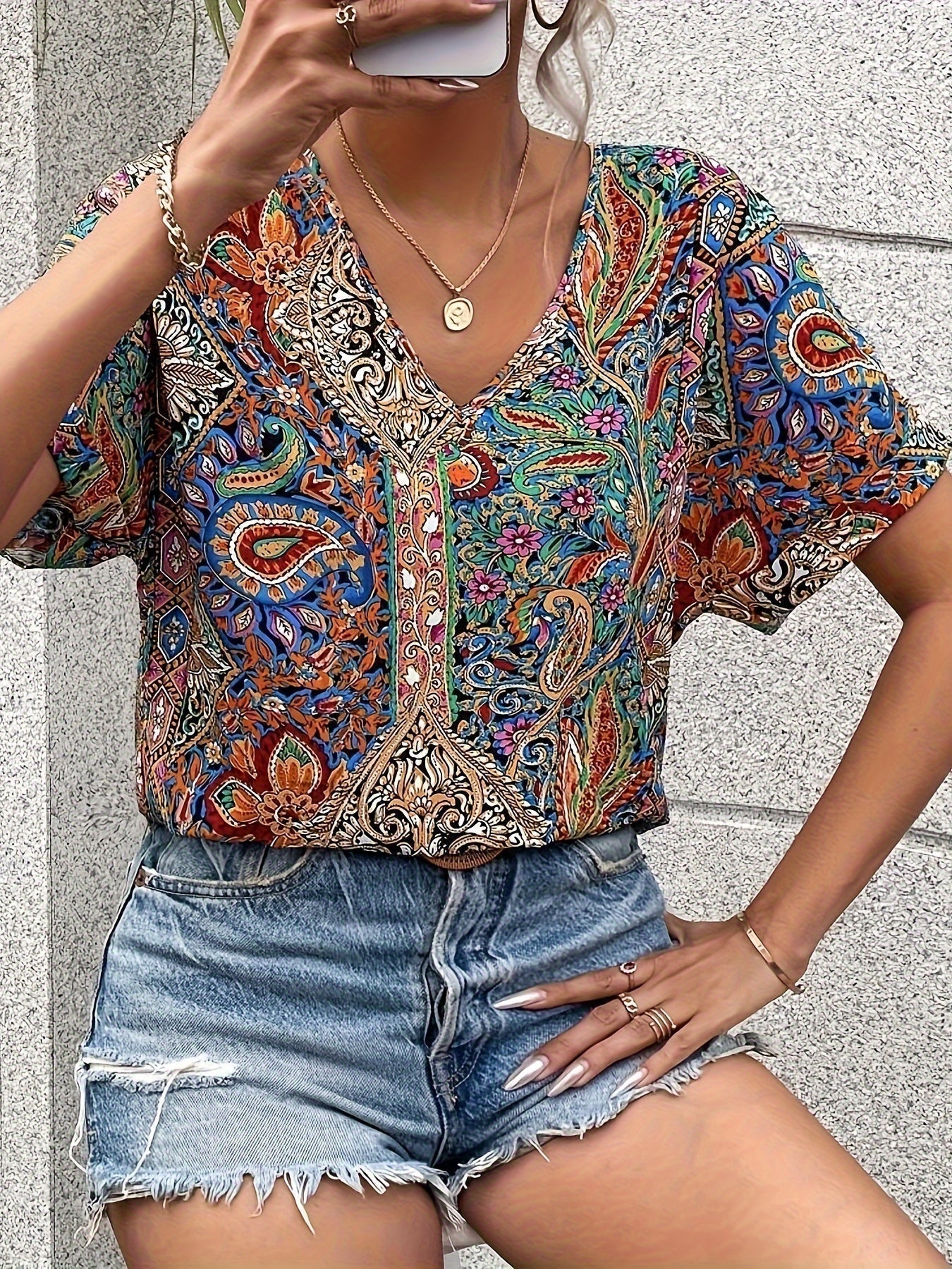 Maya | Bohemian V-Neck Printed Blouse