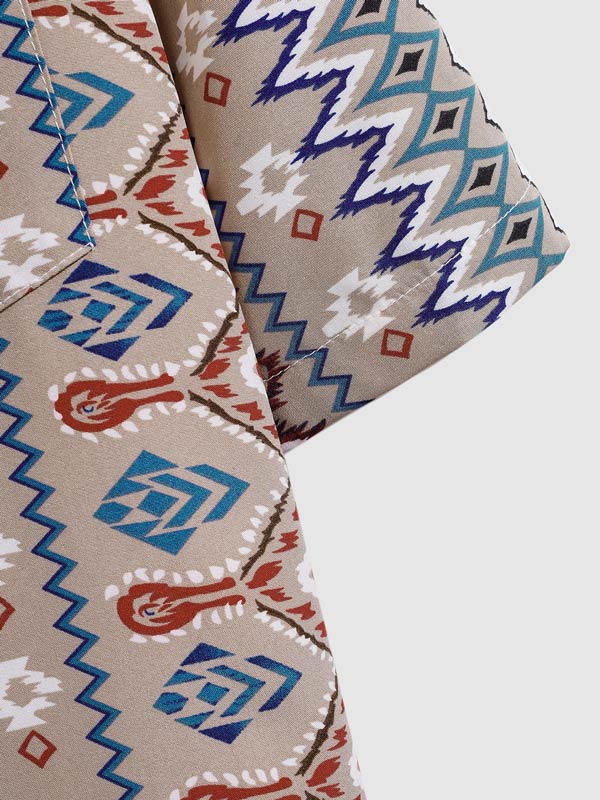 Men's Aztec Retro Print Skin-Friendly Casual Short Sleeve Shirt